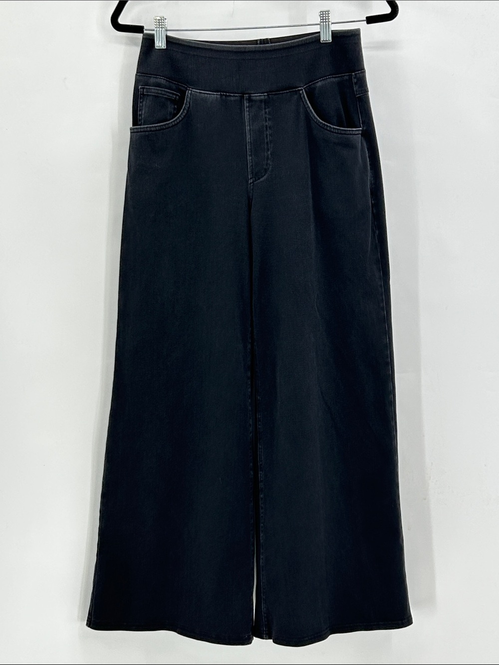 Halara Womens Wide Leg Pull on Pants Black High Rise Stretch Medium Petite